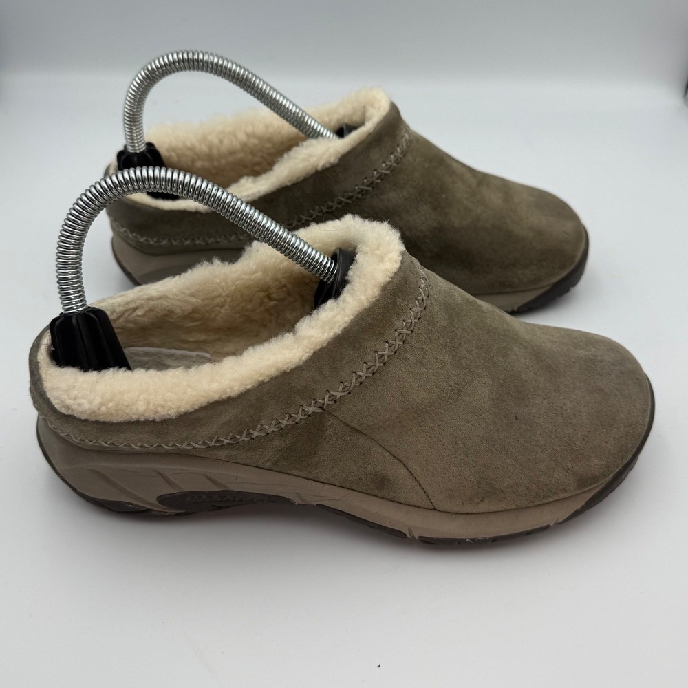 Merrell Encore Ice 4 Suede Sheepskin Lined Clogs Taupe Brown Womens 37  US 6.5